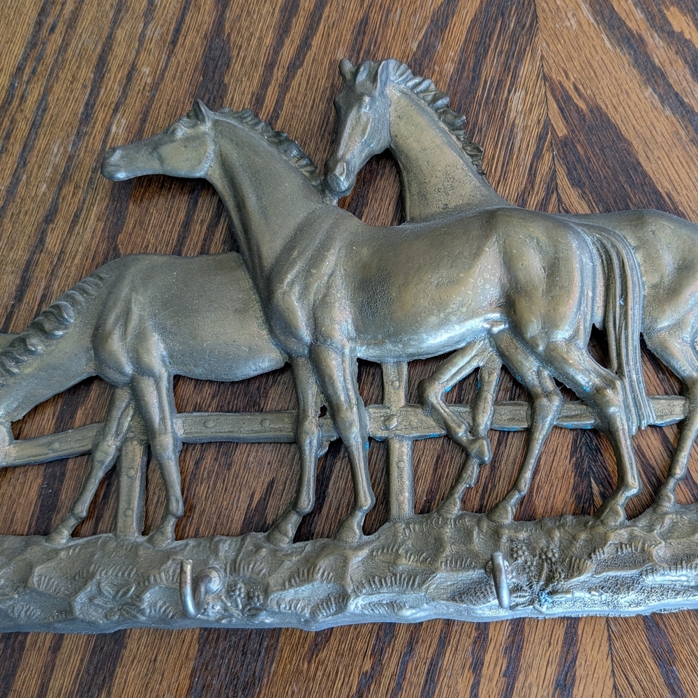 Solid Brass Horse Wall Hanging With Hooks